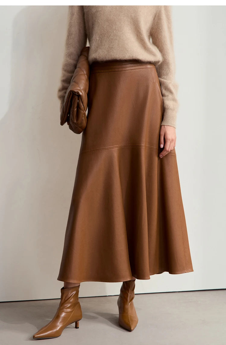 Minimalist Elegant Commuter Environmentally Friendly PU Leather Skirt 2024 Winter New Women's Loose A-shaped Skirt 12444181