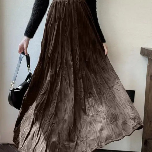 Load image into Gallery viewer, Autumn Winter Women's Black Red Elastic High Waist Velvet Skirt Korean Version Brown Elegant Vacation Party Pleated Long Skirts
