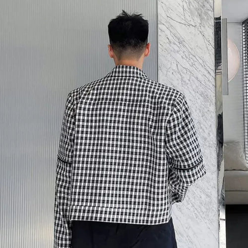 Load image into Gallery viewer, Male Plaid Short Jacket Detachable Sleeves Design Turn-down Collar Spring Male Clothing Korean New Fashion Tide 9W1277
