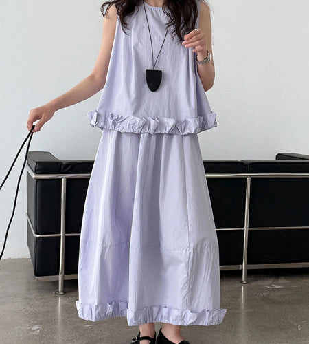 Purple Tank Top Ruffles Half-body Skirt Two Pieces Suit New Round Neck Sleeveless Women Fashion Spring Summer 2025 1DJ1471