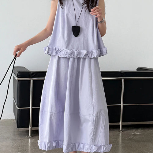 Load image into Gallery viewer, Purple Tank Top Ruffles Half-body Skirt Two Pieces Suit New Round Neck Sleeveless Women Fashion Spring Summer 2025 1DJ1471
