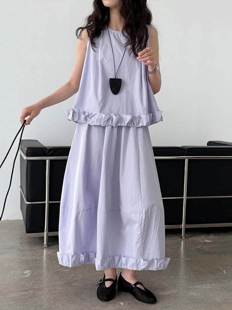 Purple Tank Top Ruffles Half-body Skirt Two Pieces Suit New Round Neck Sleeveless Women Fashion Spring Summer 2025 1DJ1471