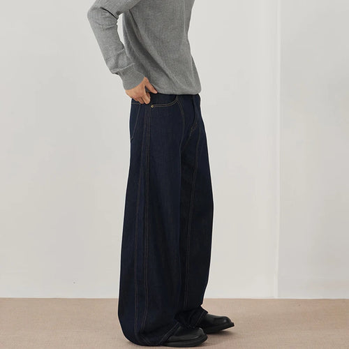 Load image into Gallery viewer, Men&#39;s Jeans New  American Style Straight Wide Leg Curved Jeans Solid Color Line Design Fashion Male Casual Trousers 9W1896
