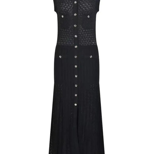 Load image into Gallery viewer, Ladies 2024 Summer Black Sexy Sleeveless O-neck Single Breasted Knit Dress Women Green Elegant Slim Fashion Pleated Long Dresses
