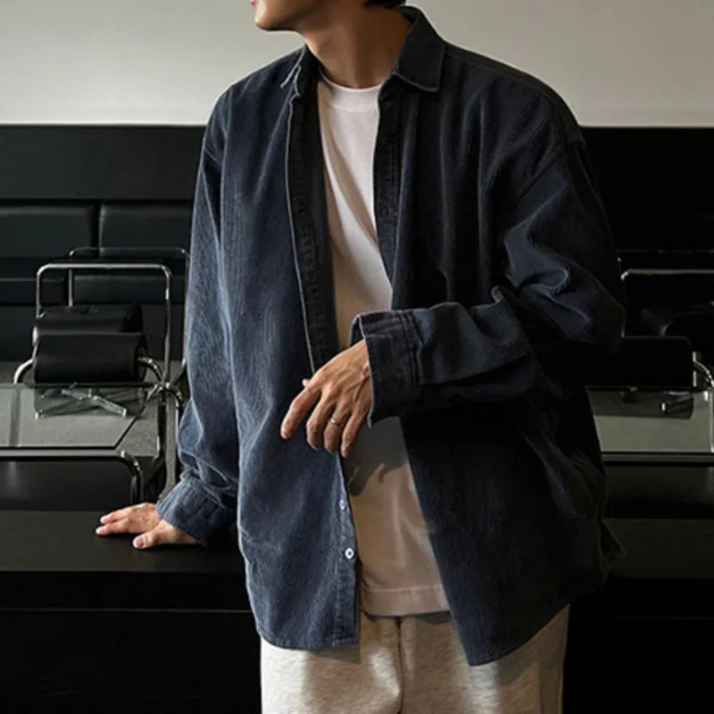 Men's Jacket New Spring Loose Long Sleeved Design Single Breasted Clothing Korean Solid Color Turn-down Collar Chic 9W1438