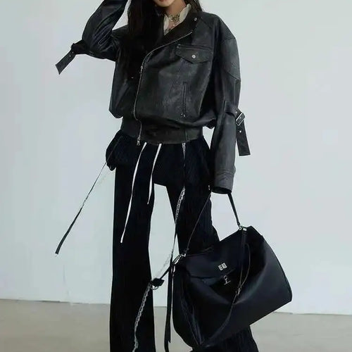 Load image into Gallery viewer, High Waist Balck Striped Bandage Shaped Long Wide Leg Pants New Trousers Women Fashion Tide Spring Autumn 2025 1DH7080
