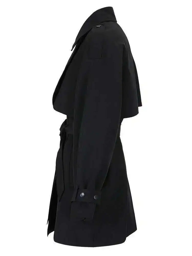 Women Gray Belted Big Size Trench New Lapel Long Sleeve Loose Fit Windbreaker Fashion Tide Spring Autumn 2025 CPG0586