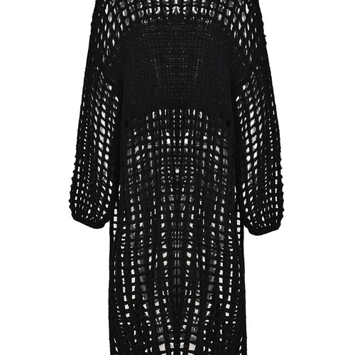 Load image into Gallery viewer, Women Black Knittng Hollow Out Big Size Long Dress New Round Neck Long Sleeve Fashion Tide Spring Autumn 2025 5WA10401
