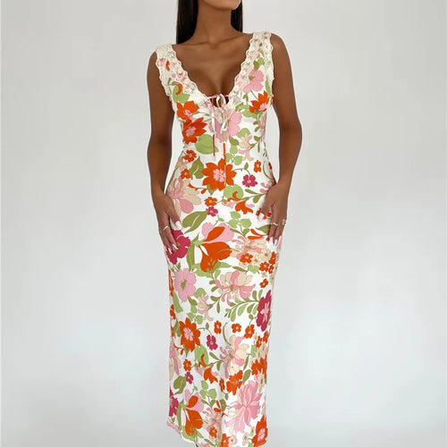 Load image into Gallery viewer, Floral Print Backless Maxi Dress For Women 2023 New V Neck Sleeveless Bodycon Long Dresses Ladies Elegant Sexy Dress
