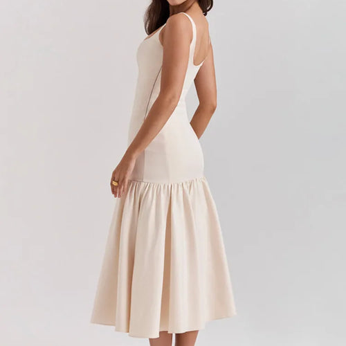 Load image into Gallery viewer, Backless Maxi Fishtail Dress For Women Gown Fashion Square Collar Sleeveless Loose Pleated Long Dress Elegant Dresses
