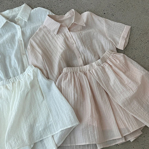 Load image into Gallery viewer, Beige Shirt Thin Half-body Skirt Two Pieces Suit New Lapel Short Sleeve Women Fashion Tide Spring Summer 2025 1DJ1239
