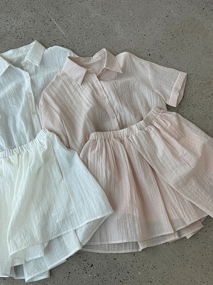 Beige Shirt Thin Half-body Skirt Two Pieces Suit New Lapel Short Sleeve Women Fashion Tide Spring Summer 2025 1DJ1239