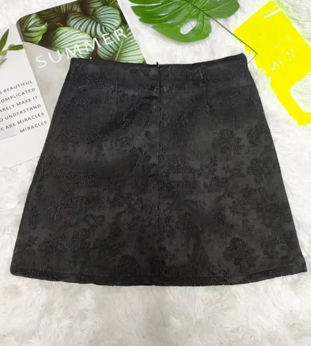 Summer Blue Chinese Jacquard Women's Half Skirts New Fashion Black Wrap Hip Slim High Waist Streetwear Beige Japanese Clothing