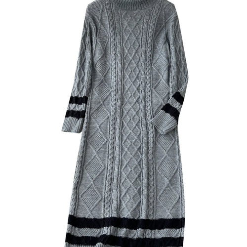 Load image into Gallery viewer, Autumn Winter Patchwork Elegant High Neck Knit Dress Women Korean Fashion Long Sleeves Slim 2024 New Loose Sweater Dresses Trend

