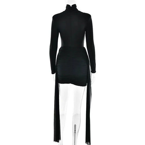 Load image into Gallery viewer, Turtleneck Long Sleeve Sexy Mini Dress For Women New Fashion Draped Ruched Bodycon Club Party Dress Elegant New Dresses

