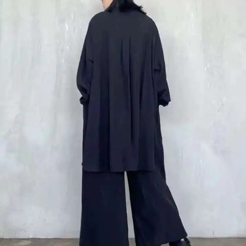 Load image into Gallery viewer, Wide Leg Pants Big Size Two Piece Suit New Lapel Long Sleeve Black Loose Fit Women Fashion Tide Spring Autumn 2025 1DF0685
