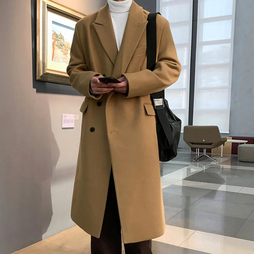 Load image into Gallery viewer, Winter Men&#39;s Woolen Overcoat Single Breasted Solid Color Lapel Thickened Overknee Casual Male Trench Simple New 9C7830
