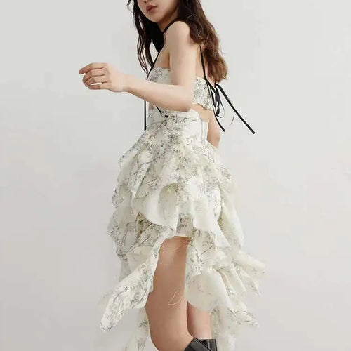 Load image into Gallery viewer, Women Printed Hollow Out Ruffles Mini Irregular Strapless Dress New Sleeveless Fashion Tide Spring Summer 2025 1DH6272
