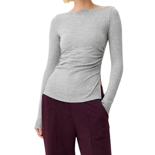 Load image into Gallery viewer, Sexy Crop Tops y2k Women Aesthetic Clothing Solid Color Long Sleeve Slit Hem T Shirts Fall Spring Clothes Streetwear
