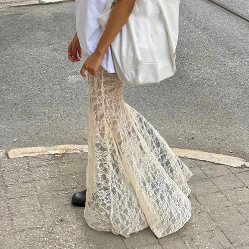 Load image into Gallery viewer, Fairycore Chic Fold Elegant Long Skirt Female Low Waisted Fashion Asymmetrical Lace Skirt Slim Two Pieces Outfits
