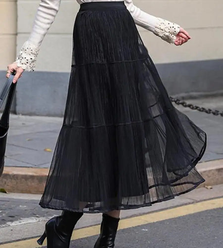 Spring Summer Korean Fashion Black Beige Slim Versatile Long Skirt Women Brown High Waist Elegant Festival Pleated Skirt Popular