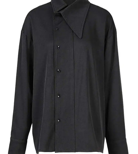 Women White Irregular Big Size Casual Blouse New Lapel Long Sleeve Loose Fit Shirt Fashion Tide Spring Autumn 2025 CPG0792