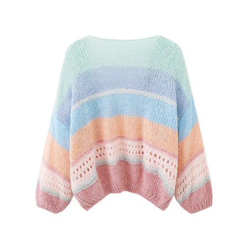 Load image into Gallery viewer, Fall Winter Women Cardigan Oversize Girls Sweet Knitted striped Hollow Out Sweater Coat C-267
