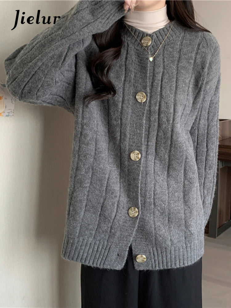 Vintage Knitwear Women's Sweaters Autumn Winter Japanese Style Loose Long Sleeve Thickened Gray Cardigan Sweater Coat