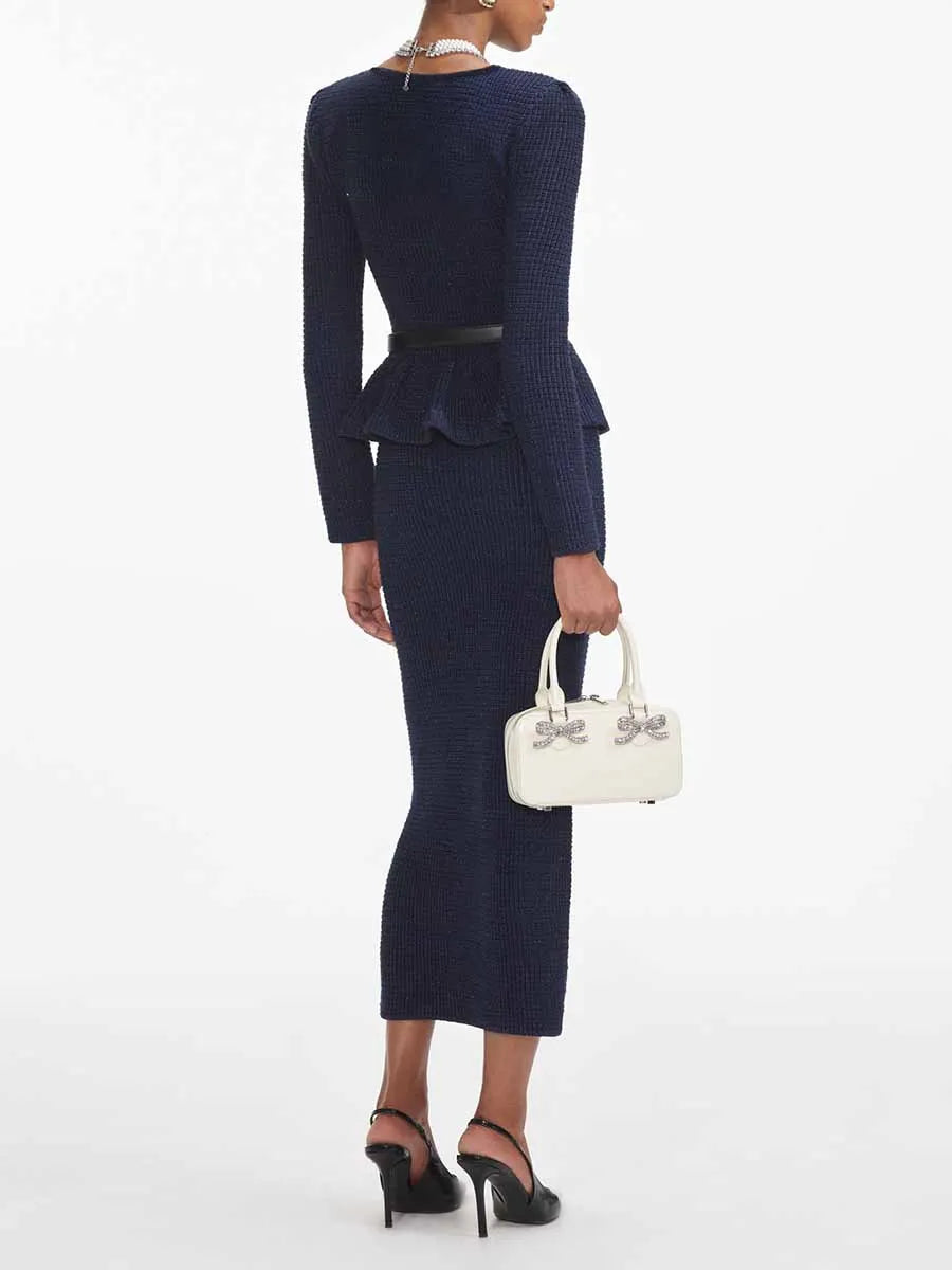 Temperament Knit Two Oiece Sets for Women Square Neck Long Sleeves Spliced Button Top High Waist Skirt Set Female