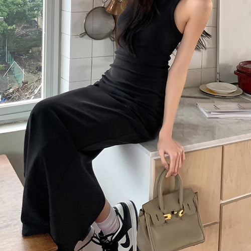 Load image into Gallery viewer, Letter Print Black Women&#39;s Dresses Sleeveless Slim O-neck Solid Color Elegant Maxi Dress Summer Casual Fashion Dress
