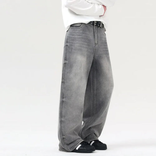 Load image into Gallery viewer, Men's Jeans New American Style Solid Color Loose Cleanfit Trendy Straight Wide Leg Male Denim Trousers Summer 2025 9W1308
