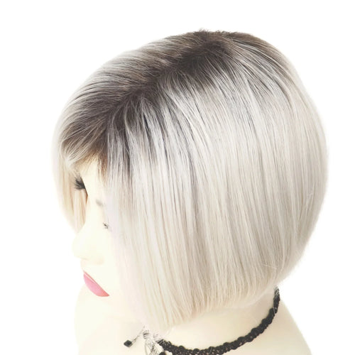 Load image into Gallery viewer, Synthetic Fiber Silver Gray Wigs for Women Short Haircuts Bob Wig with Side Bangs Natural Hairstyles Ombre Wig Mother
