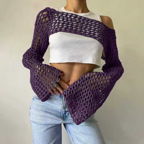Load image into Gallery viewer, New Harajuku Grunge Solid Slash Neck Women Crop Pullovers Y2k Aesthetic Knitted Sexy Sweaters Streetwear Hollow Out Autumn Tops
