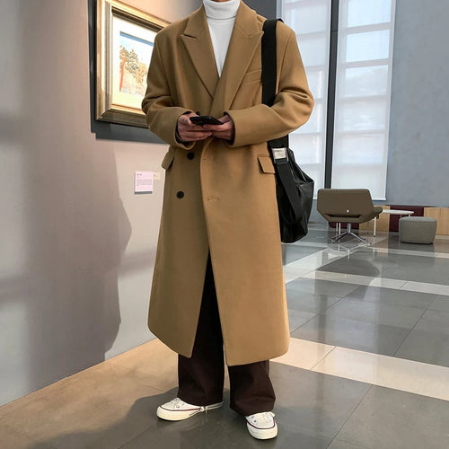 Load image into Gallery viewer, Winter Men&#39;s Woolen Overcoat Single Breasted Solid Color Lapel Thickened Overknee Casual Male Trench Simple New 9C7830
