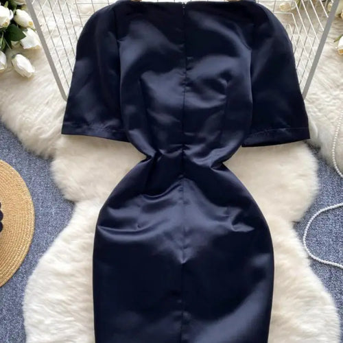 Load image into Gallery viewer, Summer French Black Temperament Mini Dress Women Elegant V Neck Short Sleeve Slim Chic Wrapped Hip Dress Korean Simplicity Trend
