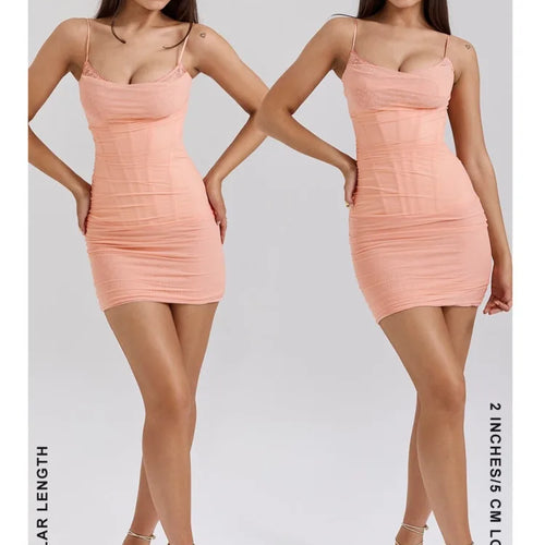 Load image into Gallery viewer, Sexy Spaghetti Strap Mesh Patchwork Double Layered Skirt Women Elastic Tight Evening Dress Elegant Slim Party Vestido
