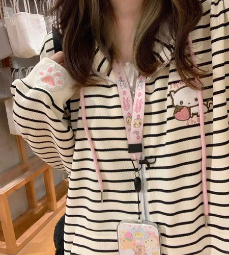 Streetwear Hoodies Women's Clothing Cute Cat Embroidered Ear Hooded Sweatshirts Coat 2024 Ropa Mujer Casual Fashion Y2k Hoodie