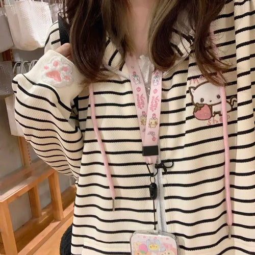 Load image into Gallery viewer, Streetwear Hoodies Women's Clothing Cute Cat Embroidered Ear Hooded Sweatshirts Coat 2024 Ropa Mujer Casual Fashion Y2k Hoodie
