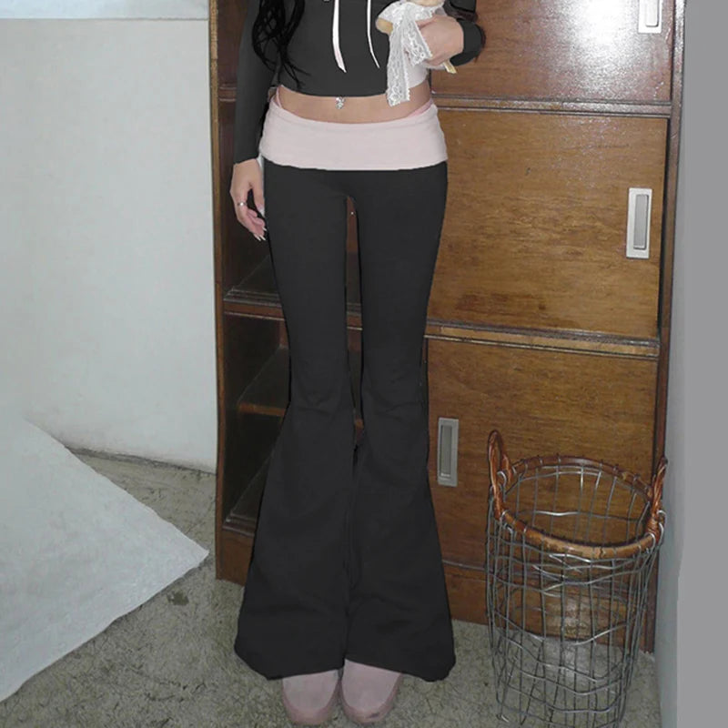 Korean Coquette Low Waisted Slim Autumn Sweatpants Casual Basic Flare Trousers Cutecore Skinny Boot Cut Pants Outfits