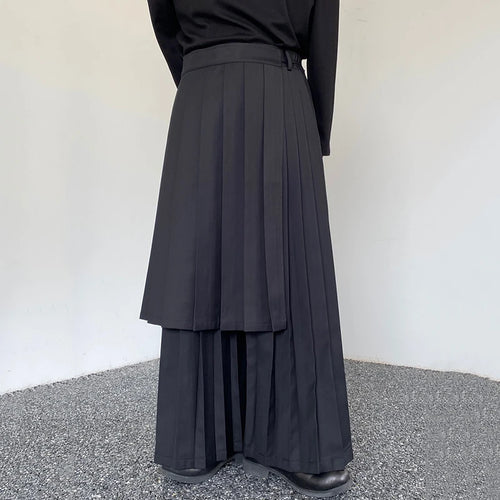 Load image into Gallery viewer, Dark Style Wide-leg Pants Pleated Men Skirt Pants Personalized Detachable Hemline Autumn Culottes Women 9C4159
