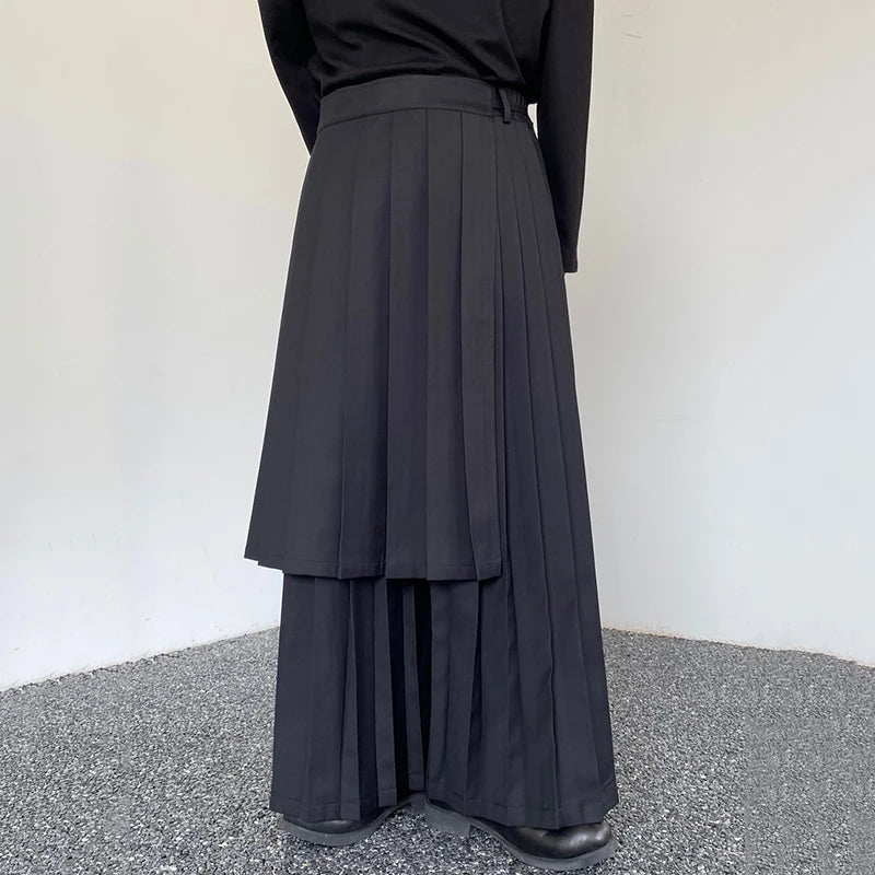 Dark Style Wide-leg Pants Pleated Men Skirt Pants Personalized Detachable Hemline Autumn Culottes Women 9C4159