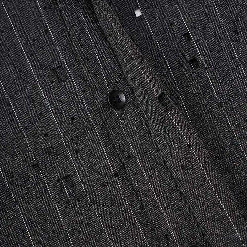 Load image into Gallery viewer, Women Dark Gray Striped Big Size Rhinestones Blouse New Lapel Long Sleeve Shirt Fashion Tide Spring Autumn 2025 CPG2428
