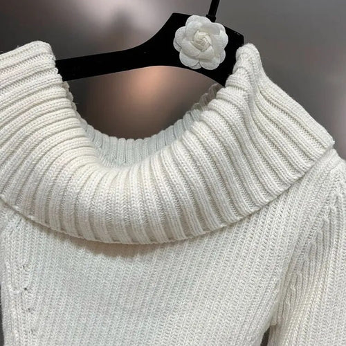 Load image into Gallery viewer, Knitting Minimalist Sweater For Women Skew Collar Long Sleeve Off Shoulder Casual Pullover Female Clothing
