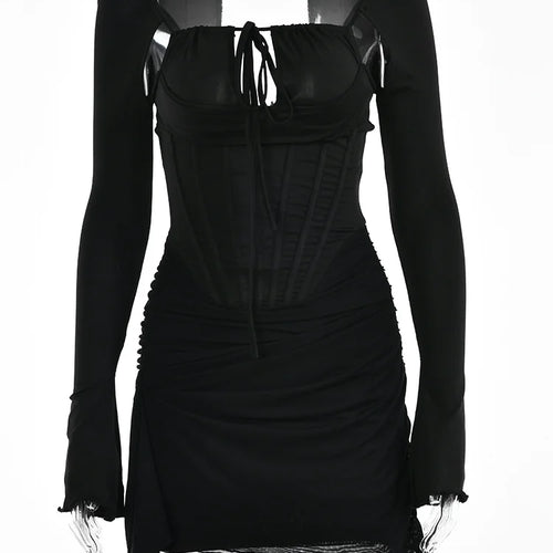 Load image into Gallery viewer, Hollow Out Spaghetti Strap Dresses Women Sexy High Waist Long Sleeve Party Outfits Solid Backless Black Fishbone Dress
