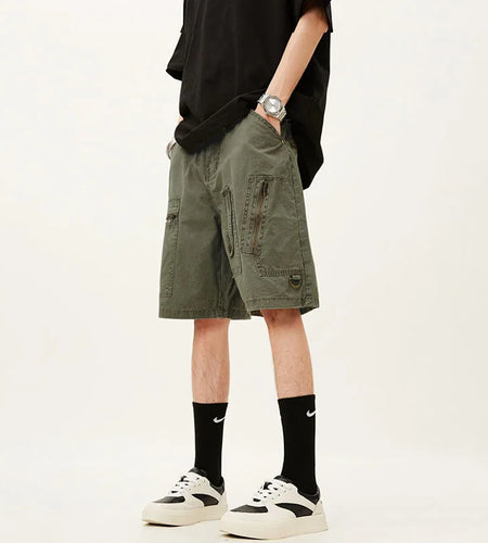 Men's Denim Shorts Summer Multi Pockets Zippers Design Straight Leg Trendy Casual Handsome Male Loose Pants 9W1713