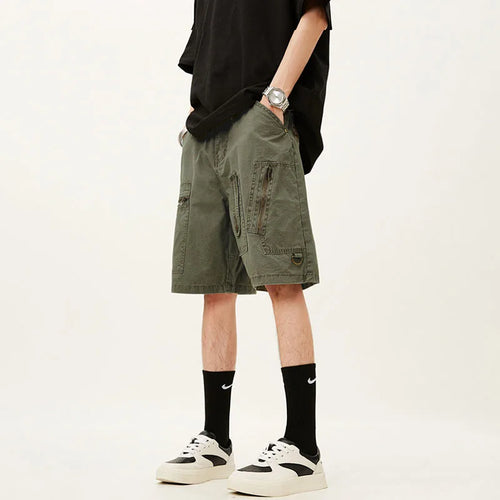 Load image into Gallery viewer, Men's Denim Shorts Summer Multi Pockets Zippers Design Straight Leg Trendy Casual Handsome Male Loose Pants 9W1713
