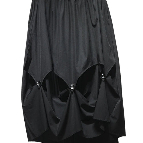 Load image into Gallery viewer, High Elastic Waist Black Button Irregular Pleated A-line Half-body Skirt Women Fashion Tide New Spring Autumn 2025 1DJ1296
