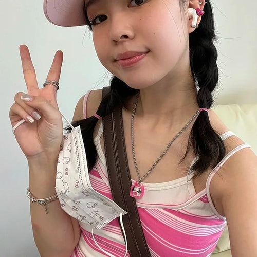 Load image into Gallery viewer, Y2k Aesthetics Camisole Japanese Harajuku Cami Top 2000s Kawaii Crop Top Fairycore Pink Striped Tank Top E-girl Grunge
