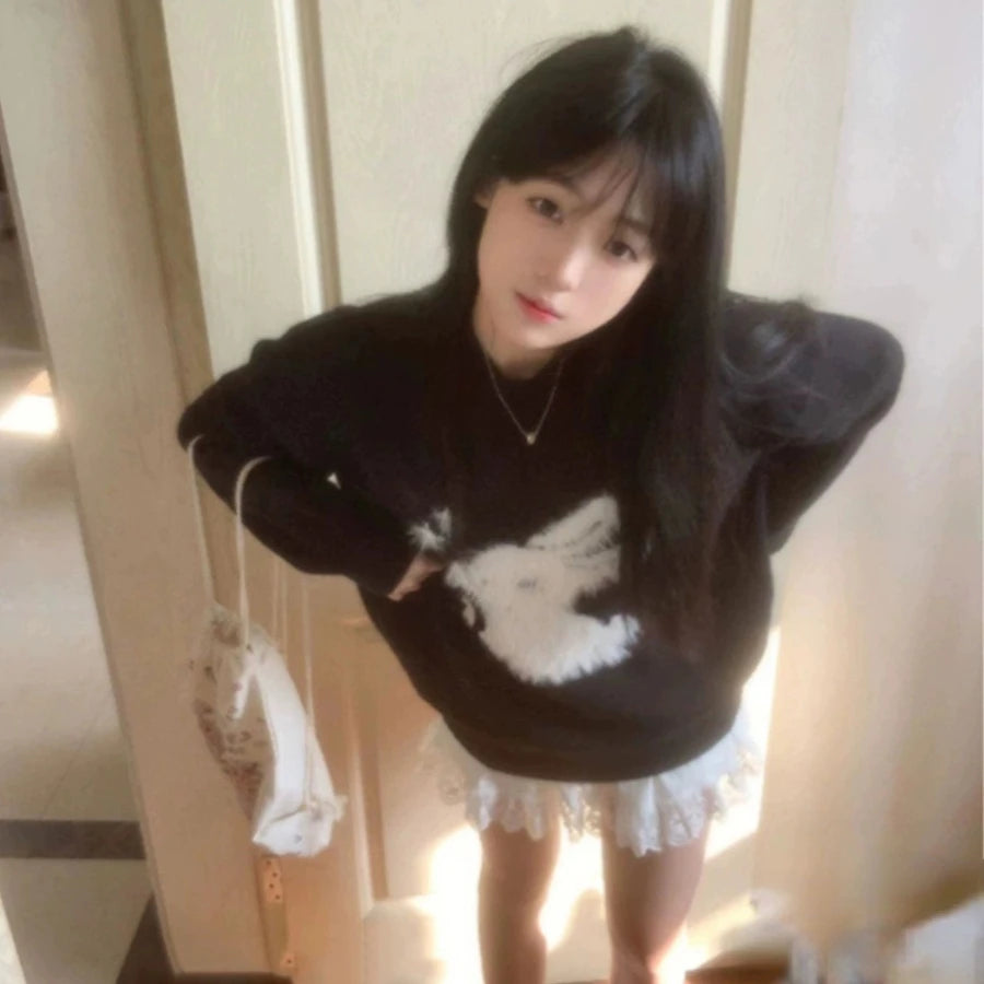 Y2k Aesthetic Vintage Kawaii Sweater Pullover 2025 New Autumn Winter Cartoon Jacquard Tops Women Streetwear Grunge Fairy Jumpers