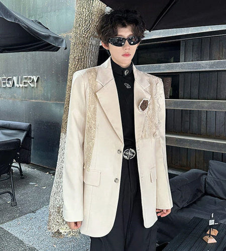 Men's Lace Suit Jacket Solid Color Single Breasted Three Dimensional Handmade Rose Design New Stylish Blazer 2025 9W1342